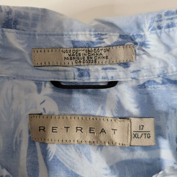 Retreat Blue Hawaiian Shirt Pall Trees Mens Size 17 XL Black Button Down Collar - Picture 5 of 9
